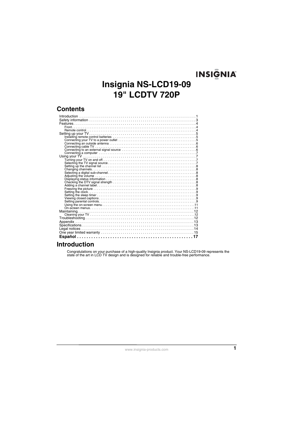 Insignia NS-LCD19-09 User Manual | Page 3 / 40