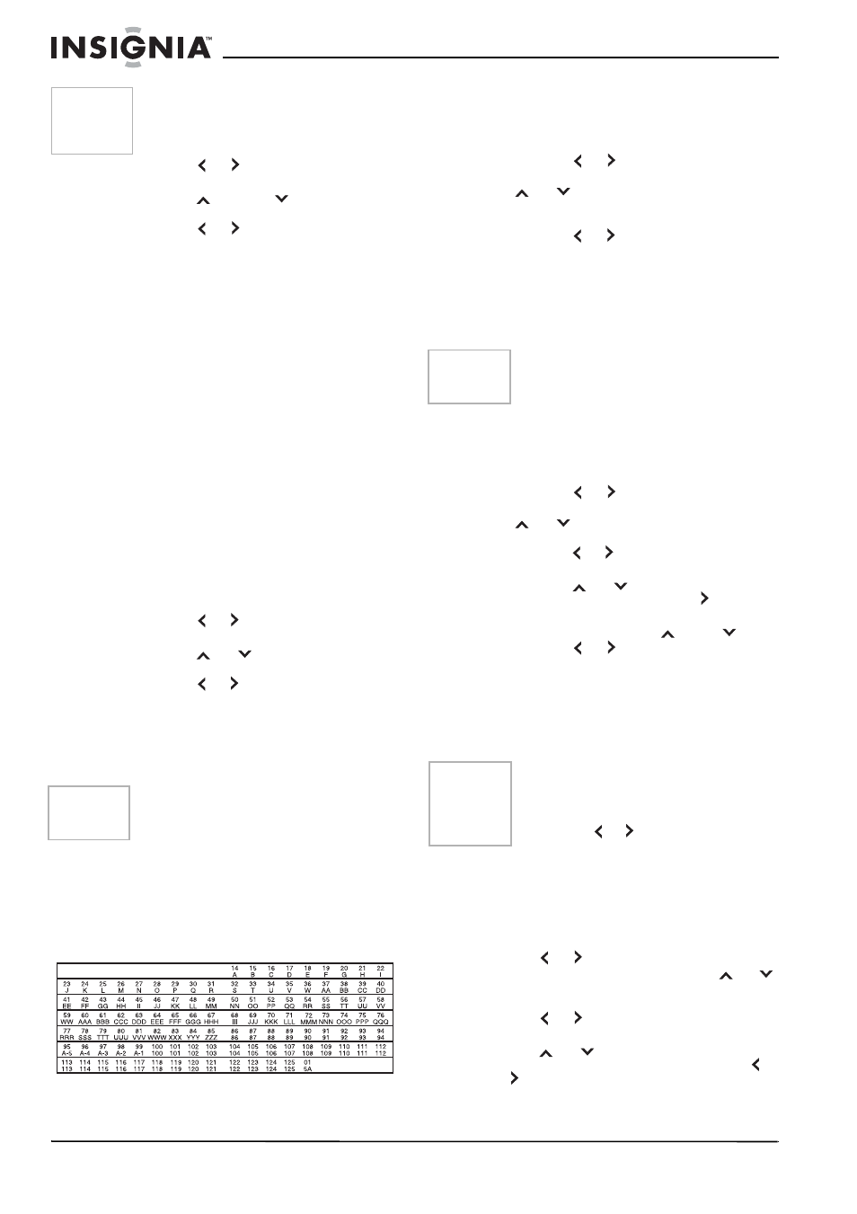 Mémorisation des canaux, Sélection de tv ou câble, Pour sélectionner le mode tv ou le mode câble | Tableau de câblodiffusion, Syntonisation automatique en mémoire, Pour la mémorisation automatique des canaux, Ajout et suppression de canaux, Pour ajouter ou supprimer des canaux, Pour ajouter des canaux numériques | Insignia NS-RTV32 User Manual | Page 31 / 70