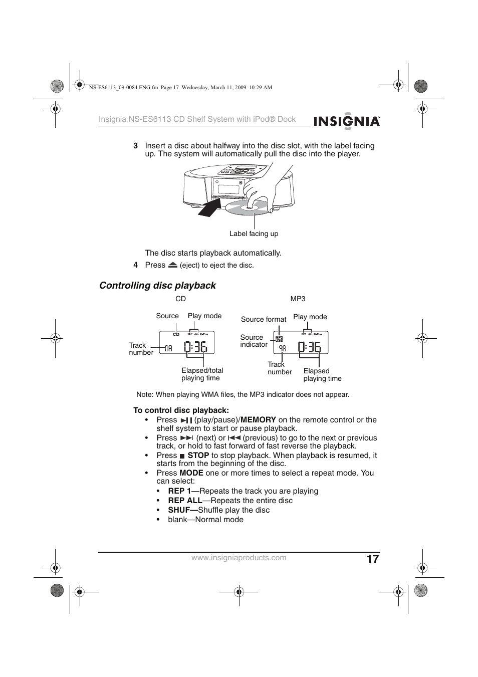 Controlling disc playback | Insignia NS-ES6113 User Manual | Page 17 / 32