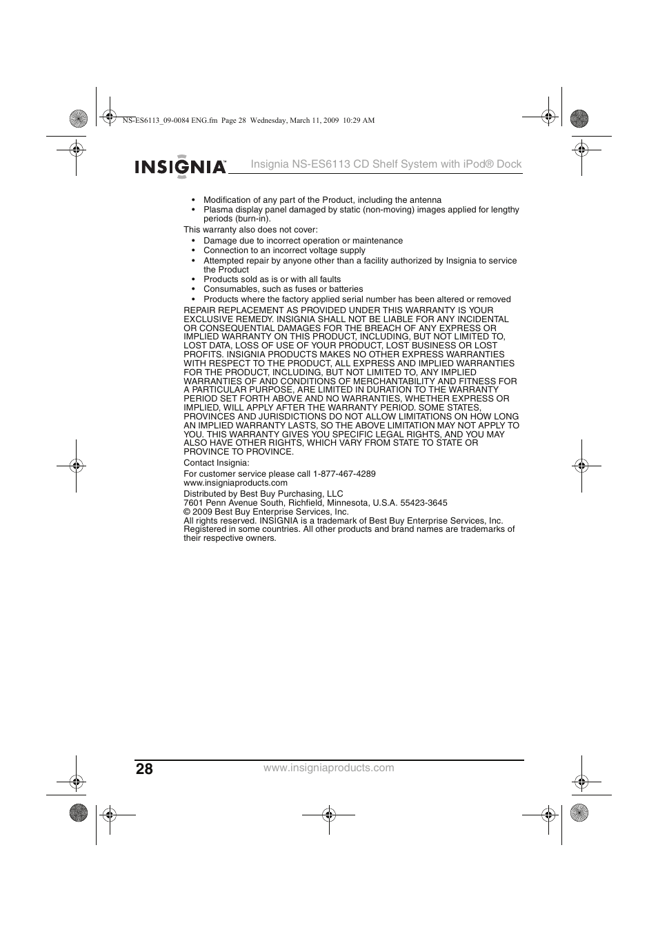 Insignia NS-ES6113 User Manual | Page 28 / 32