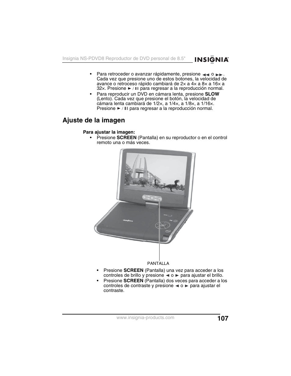 Ajuste de la imagen | Insignia NS-PDVD8 User Manual | Page 109 / 134