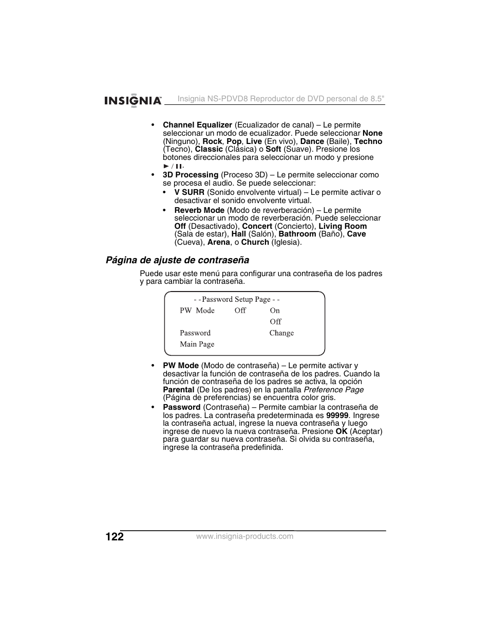 Página de ajuste de contraseña | Insignia NS-PDVD8 User Manual | Page 124 / 134