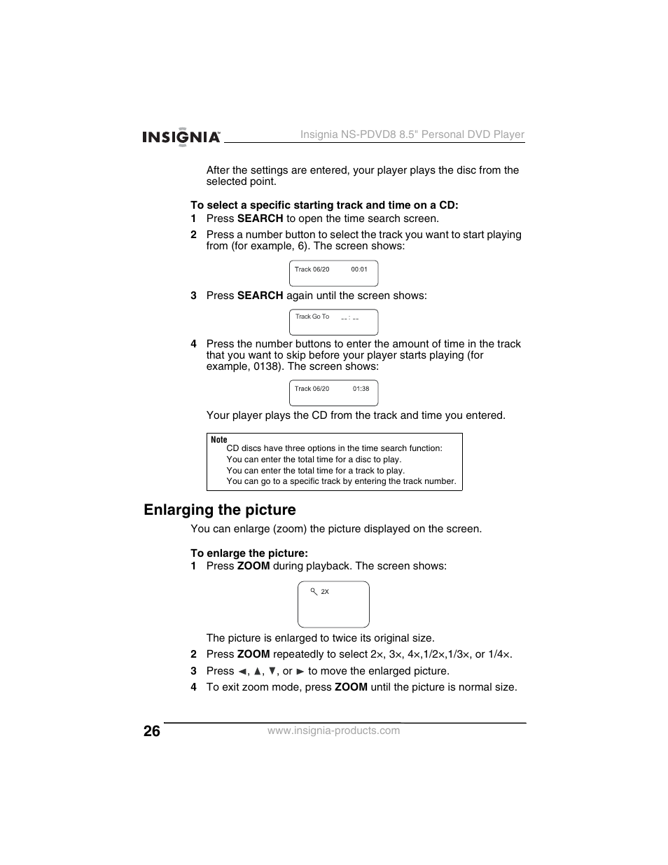 Enlarging the picture | Insignia NS-PDVD8 User Manual | Page 28 / 134