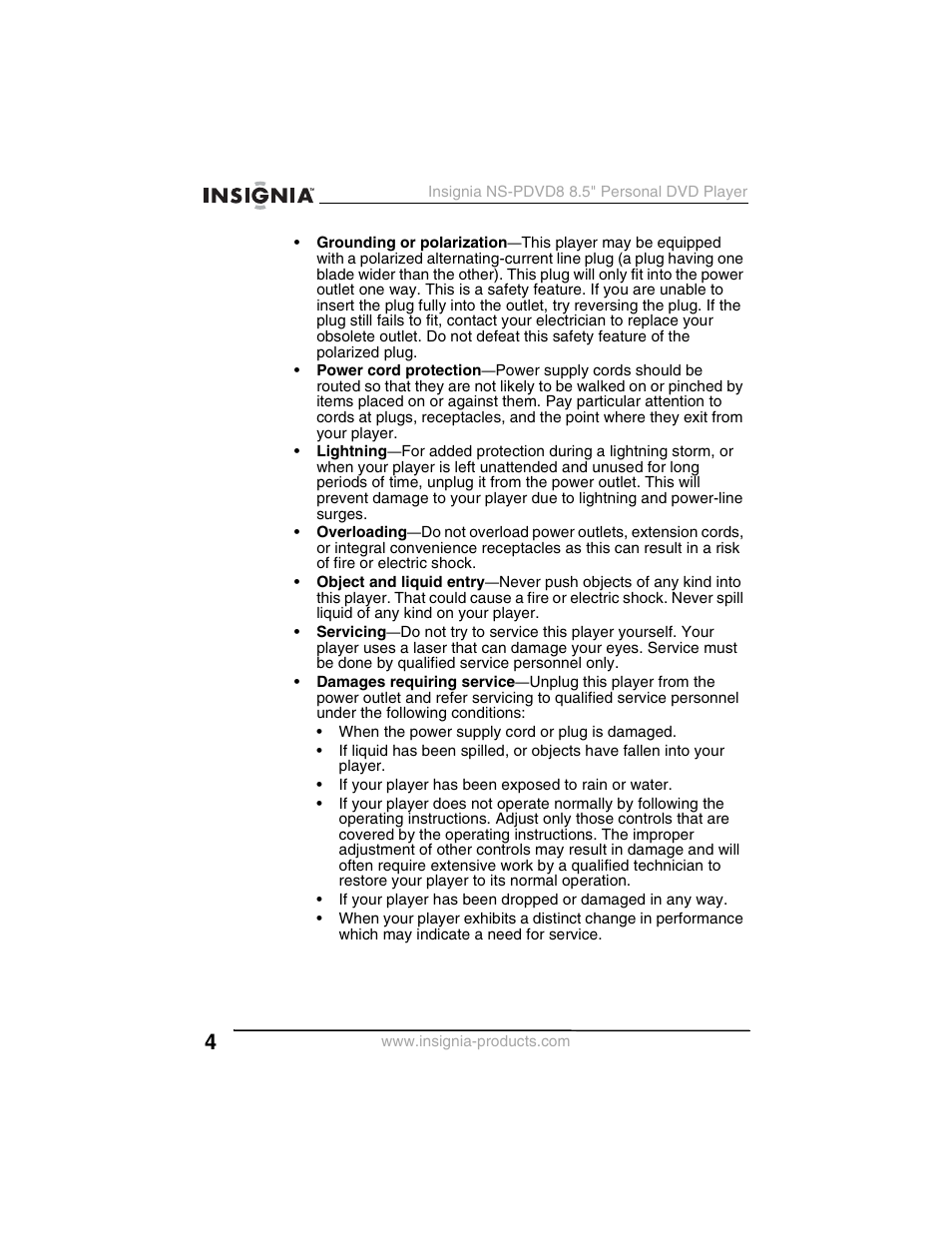 Insignia NS-PDVD8 User Manual | Page 6 / 134