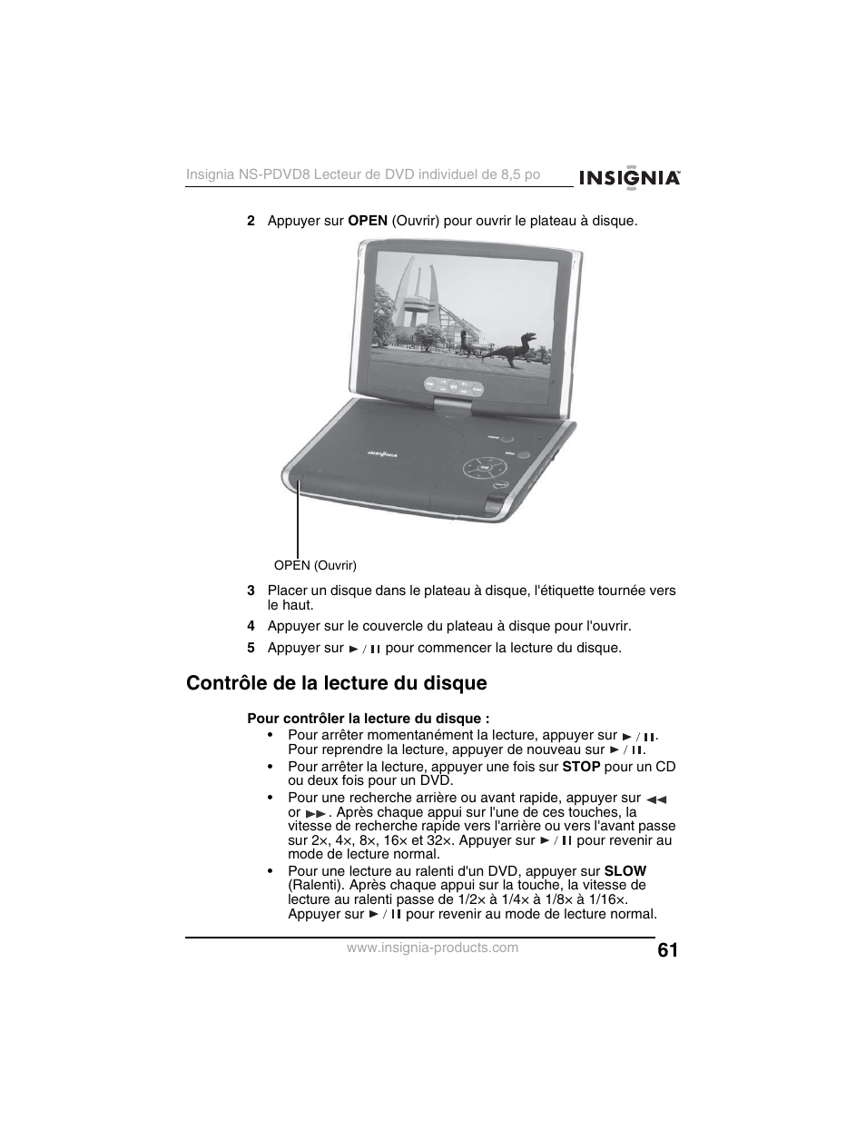 Contrôle de la lecture du disque | Insignia NS-PDVD8 User Manual | Page 63 / 134