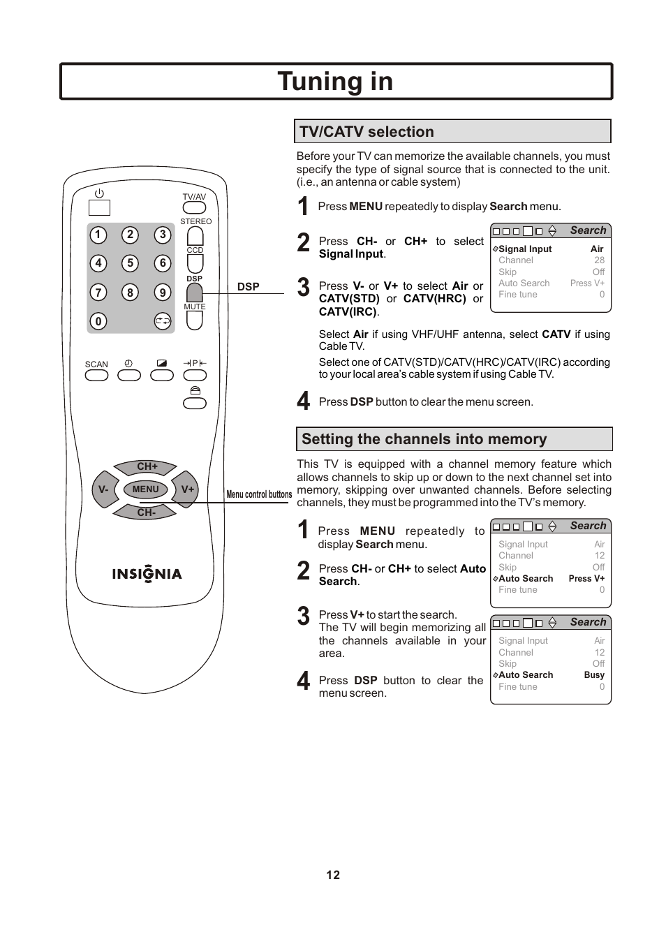 页面 13, Tuning in | Insignia IS-TV040922 User Manual | Page 13 / 29
