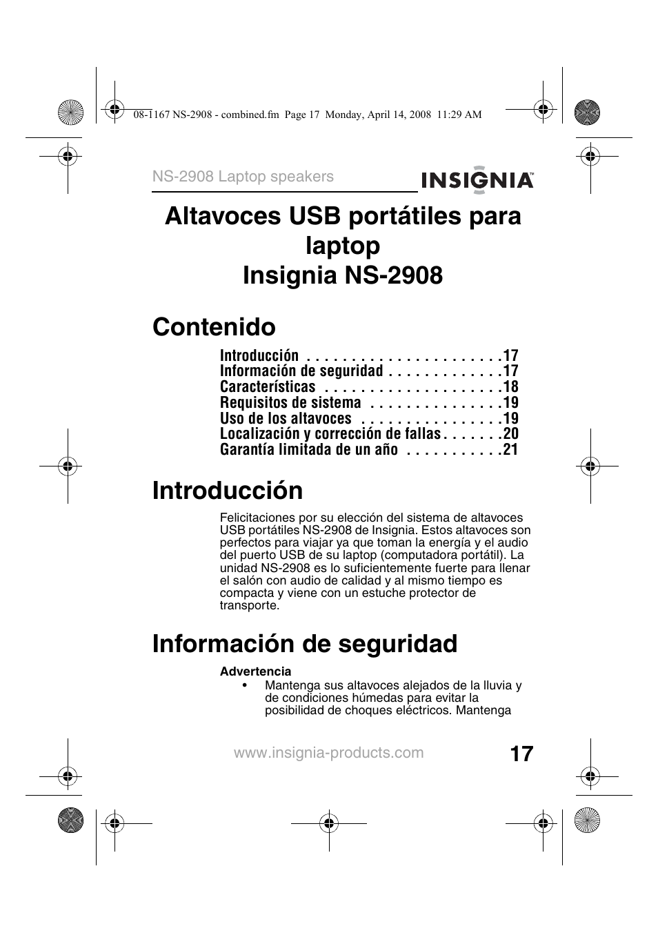 Insignia NS-2908 User Manual | Page 19 / 28