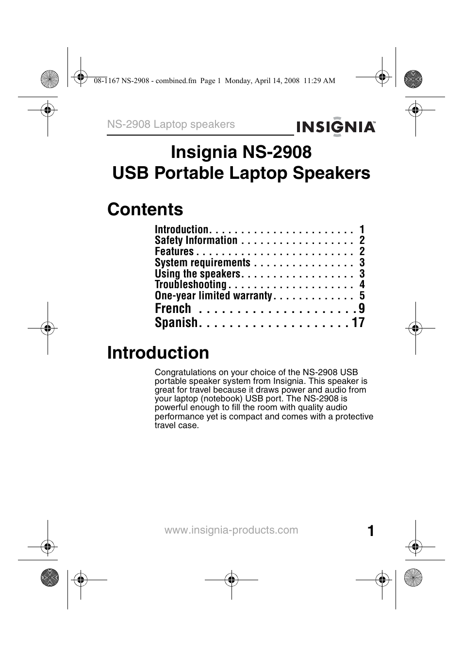 Insignia NS-2908 User Manual | Page 3 / 28