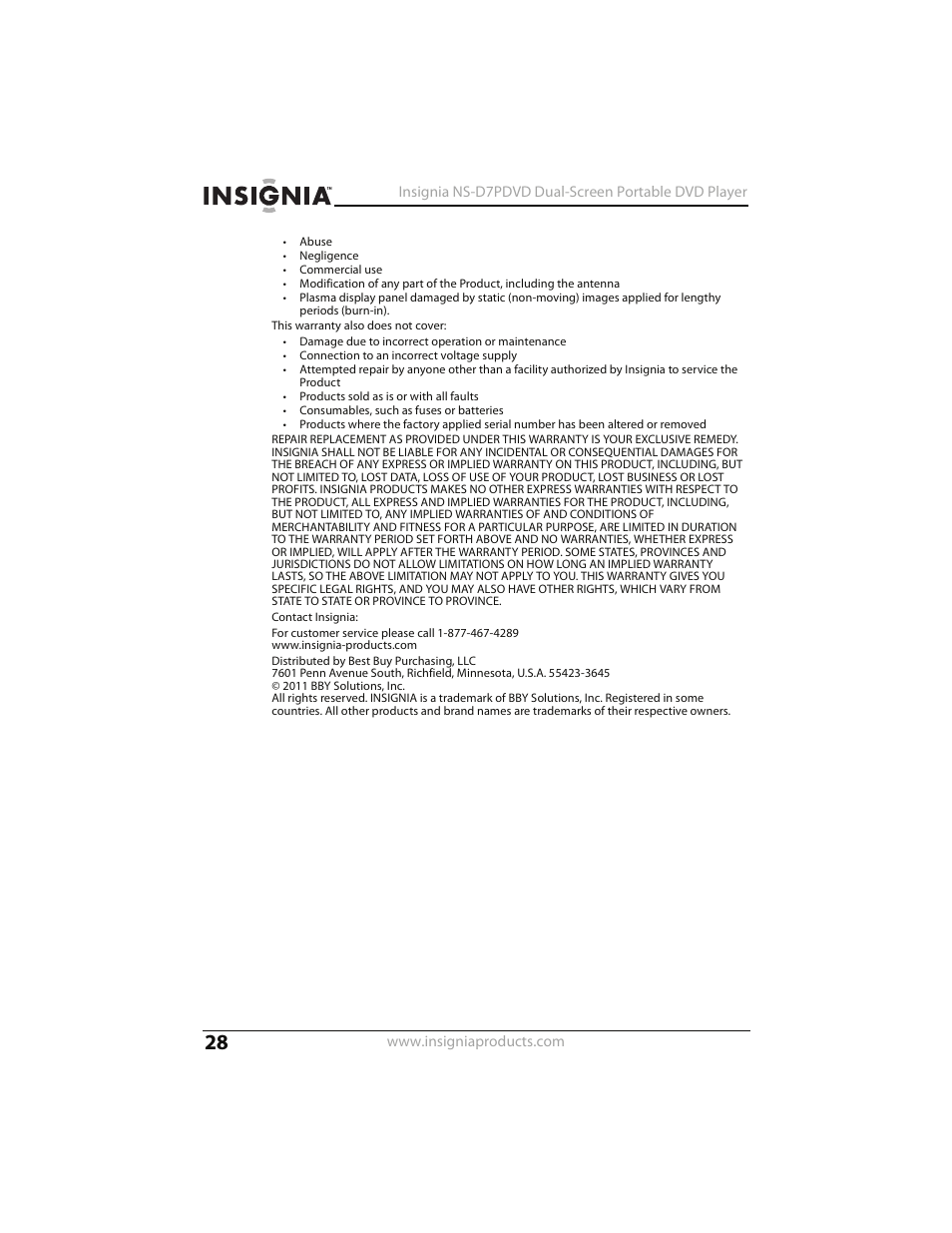 Insignia NS-D7PDVD User Manual | Page 28 / 29