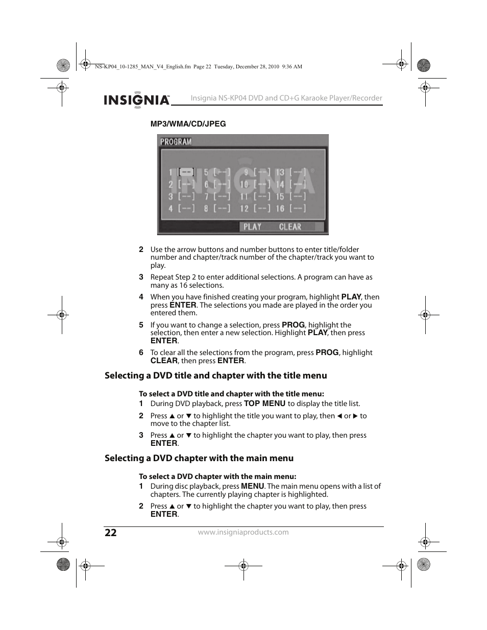 Insignia NS-KP04 User Manual | Page 22 / 40