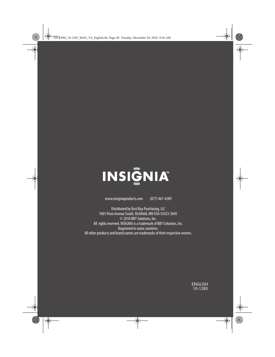 Insignia NS-KP04 User Manual | Page 40 / 40