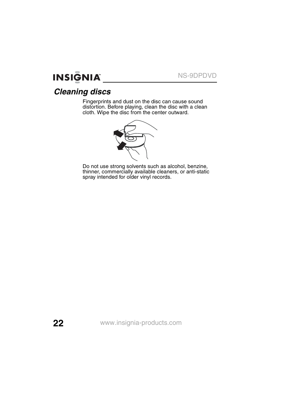 Cleaning discs | Insignia NS-9DPDVD User Manual | Page 24 / 100