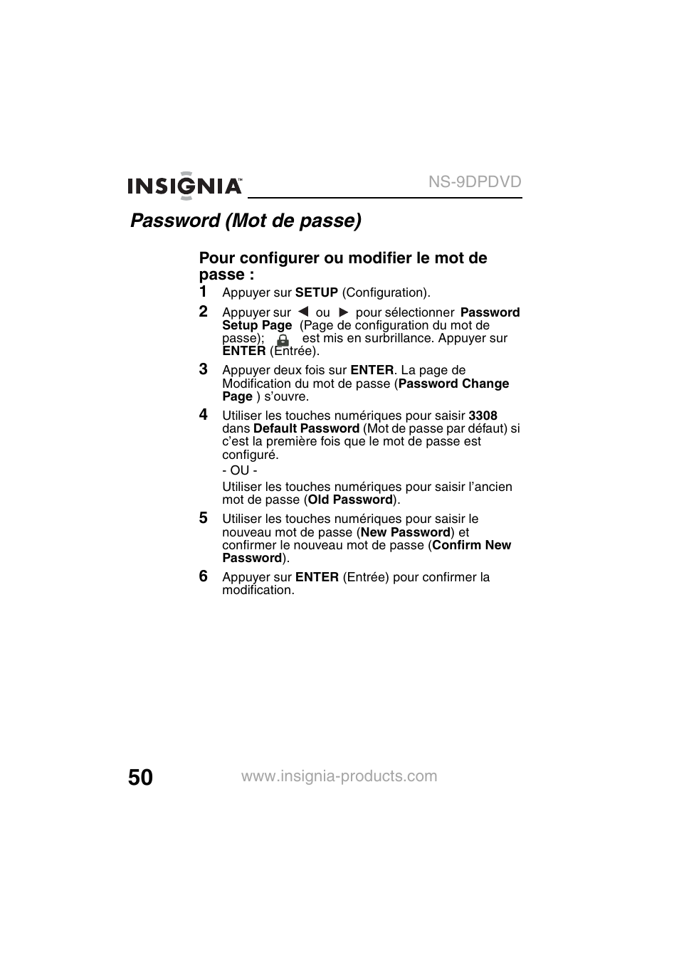 Password (mot de passe) | Insignia NS-9DPDVD User Manual | Page 52 / 100