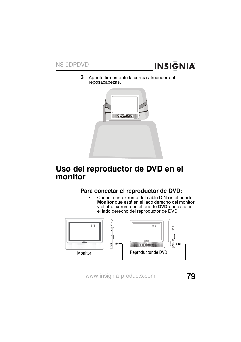 Uso del reproductor de dvd en el monitor | Insignia NS-9DPDVD User Manual | Page 81 / 100