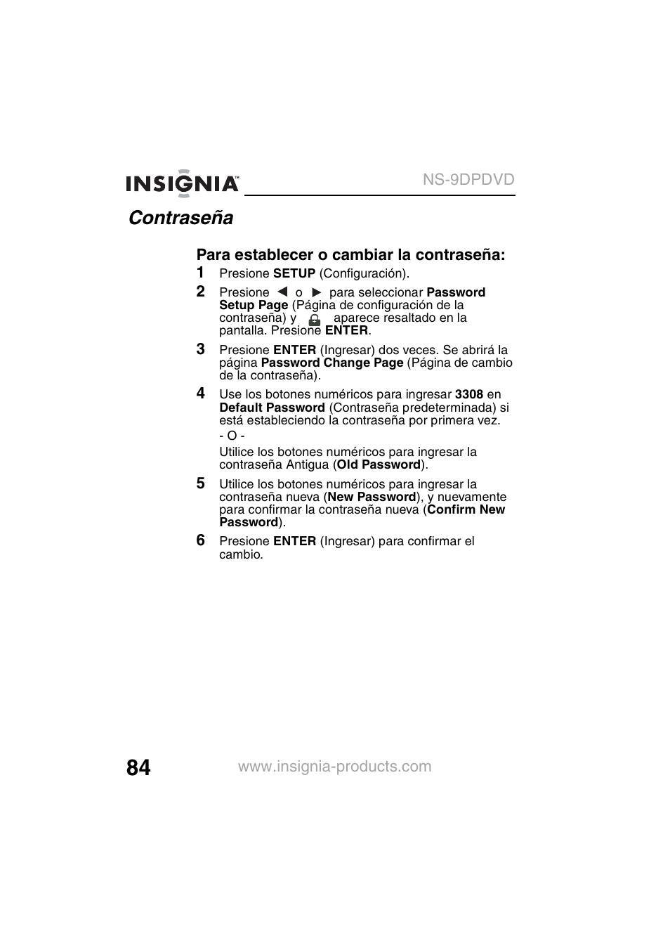 Contraseña | Insignia NS-9DPDVD User Manual | Page 86 / 100