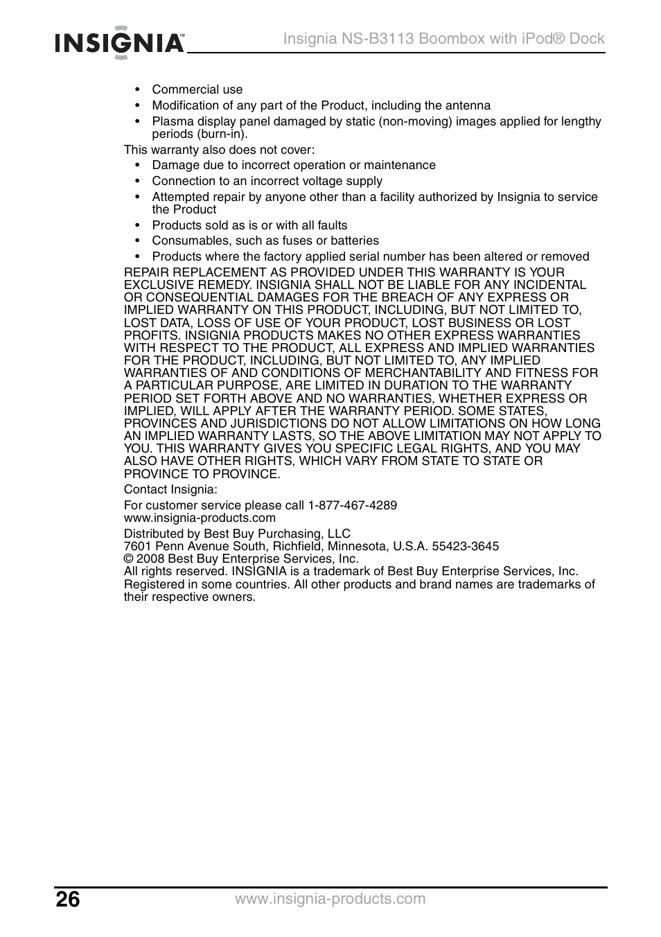 Insignia NS-B3113 User Manual | Page 26 / 84