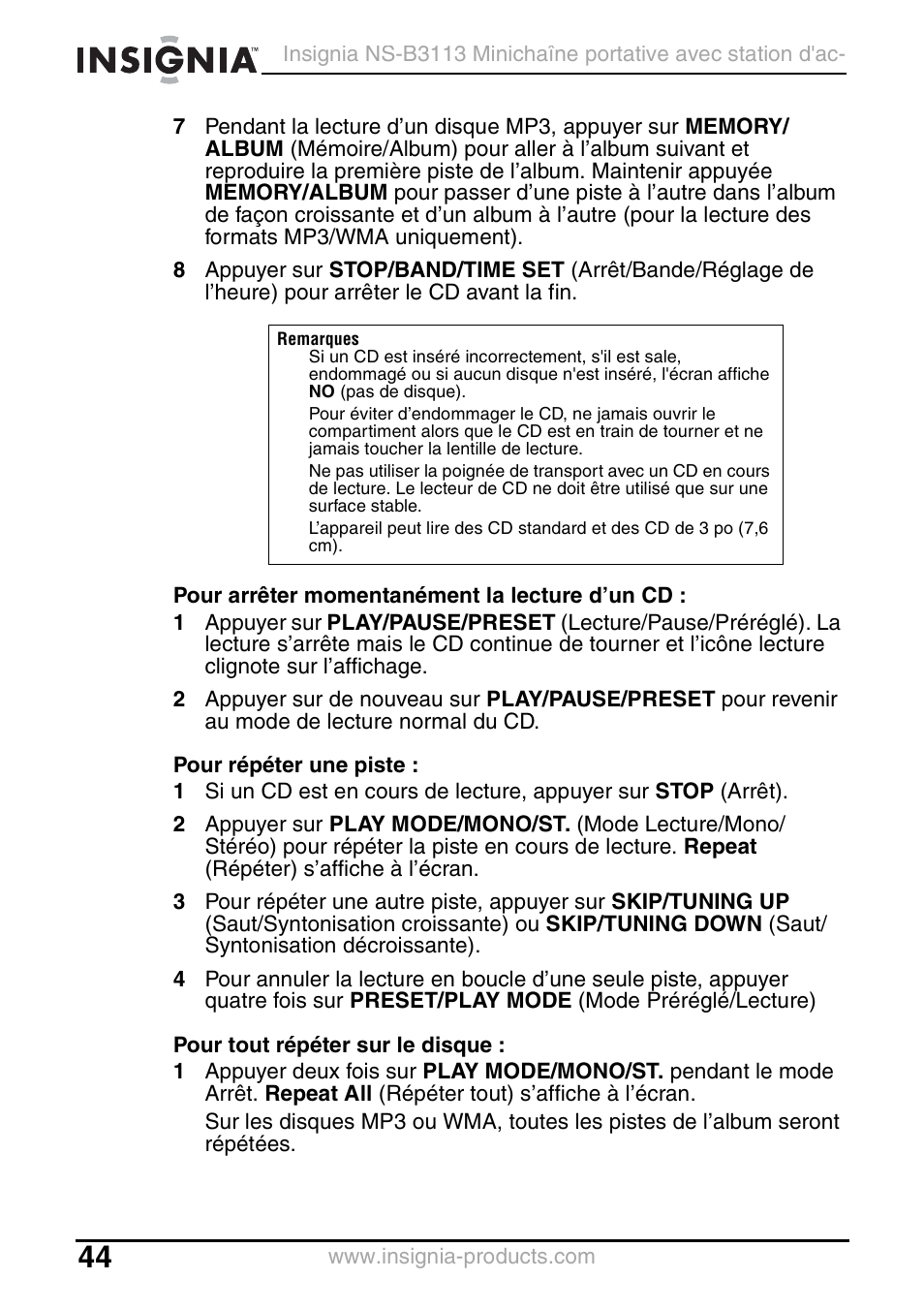 Insignia NS-B3113 User Manual | Page 44 / 84