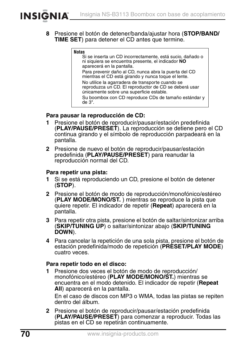 Insignia NS-B3113 User Manual | Page 70 / 84