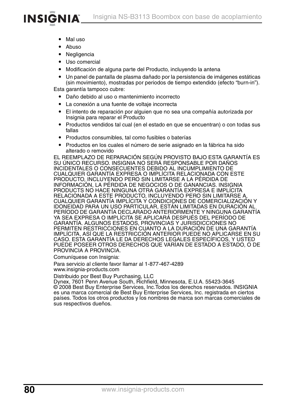 Insignia NS-B3113 User Manual | Page 80 / 84