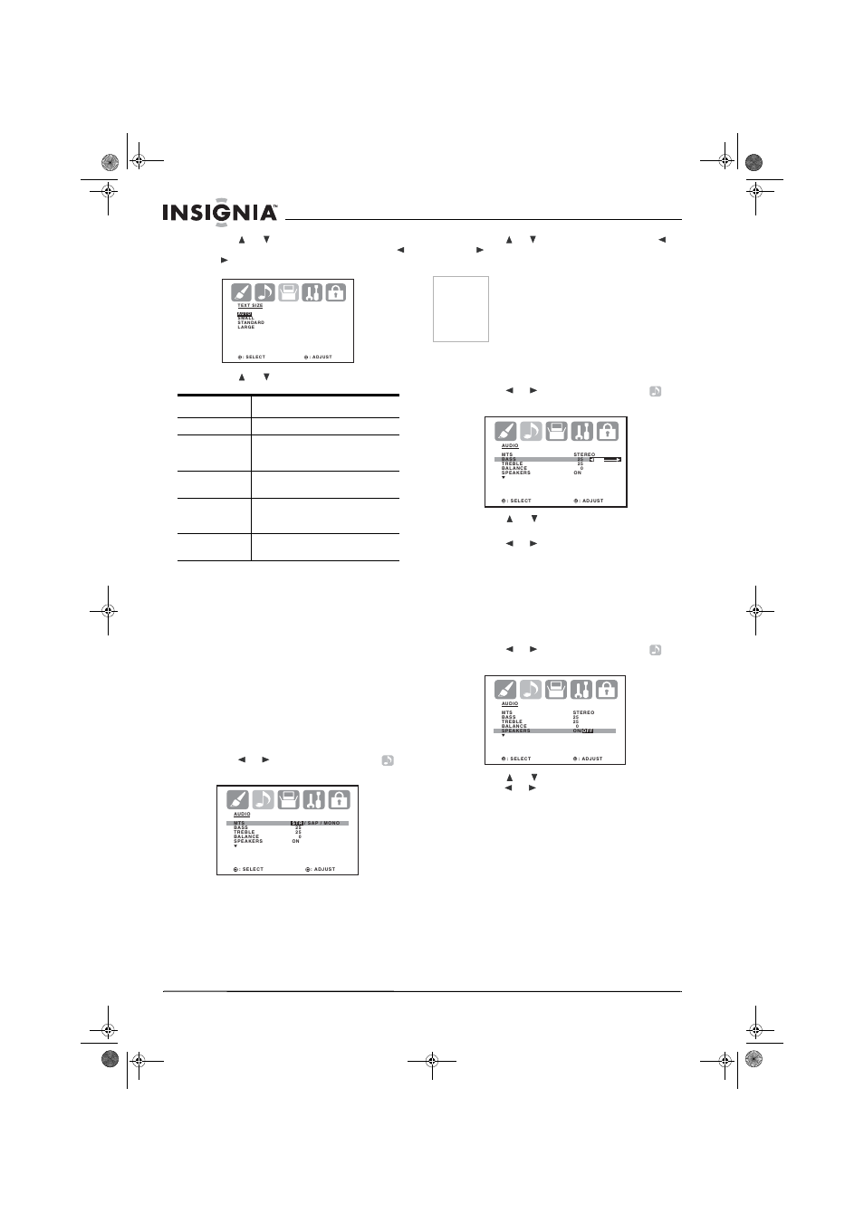 5 press or to select the setting you want, Turning off the built-in speakers, Selecting the bbe | Insignia NS-30HTV User Manual | Page 24 / 88