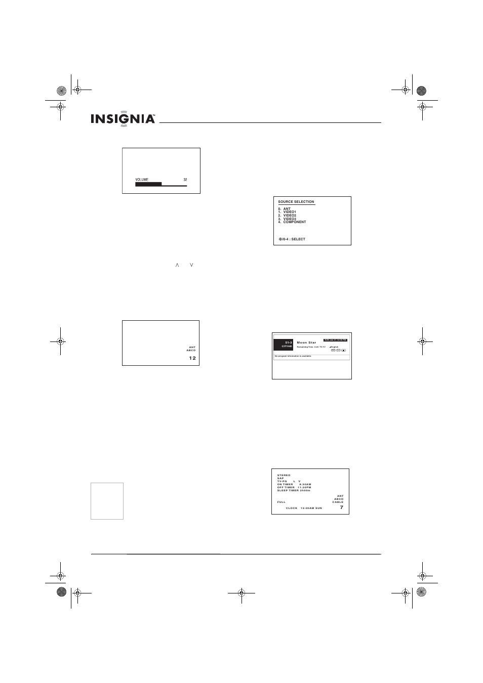 3 régler le volume en appuyant sur vol + ou vol, Sélection de la source d’entrée vidéo | Insignia NS-30HTV User Manual | Page 38 / 88