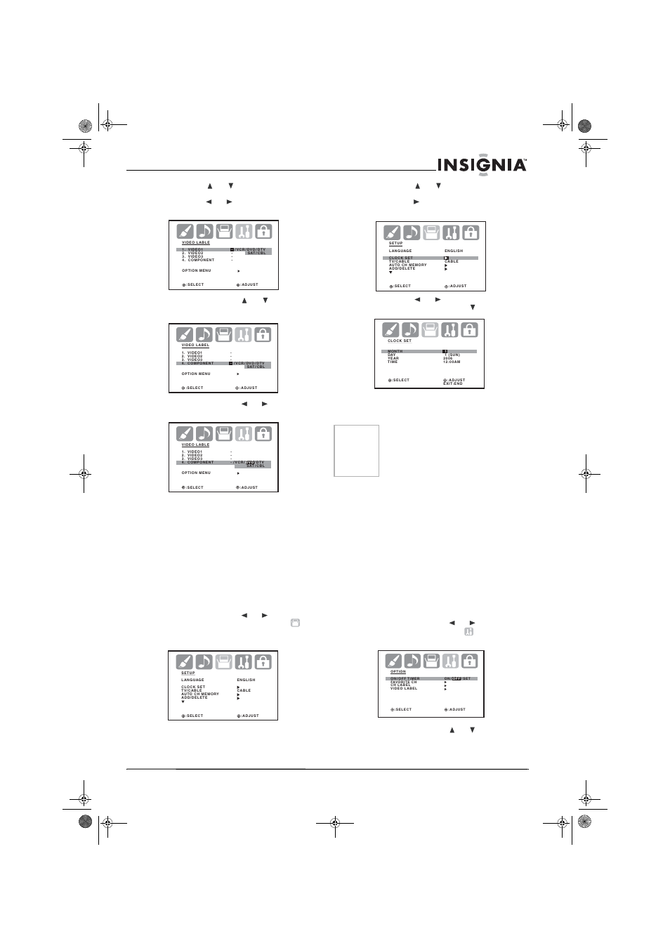 Réglage de l’horloge, Réglage des temporisateurs de marche et arrêt | Insignia NS-30HTV User Manual | Page 45 / 88