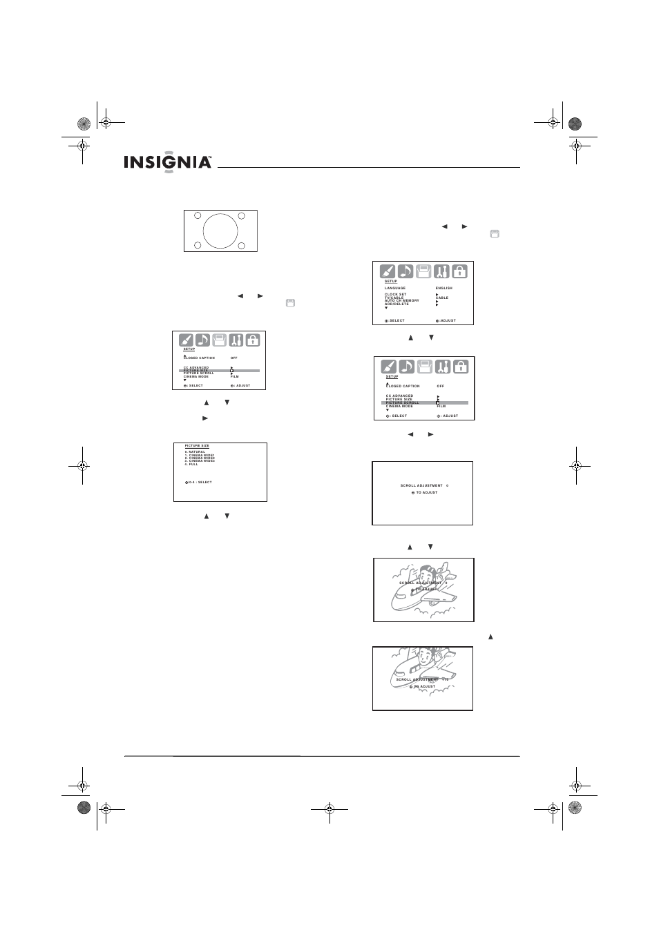 Réglage du défilement de l'image, 6 pour remonter l’image, appuyer sur | Insignia NS-30HTV User Manual | Page 48 / 88