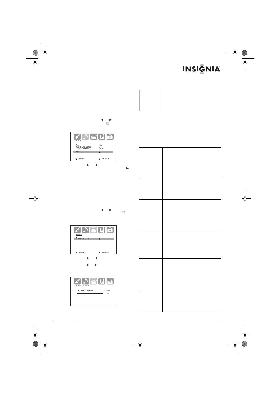 Réinitialisation des réglages audio, Vérification de la puissance du signal numérique, Problèmes et solutions | Insignia NS-30HTV User Manual | Page 55 / 88