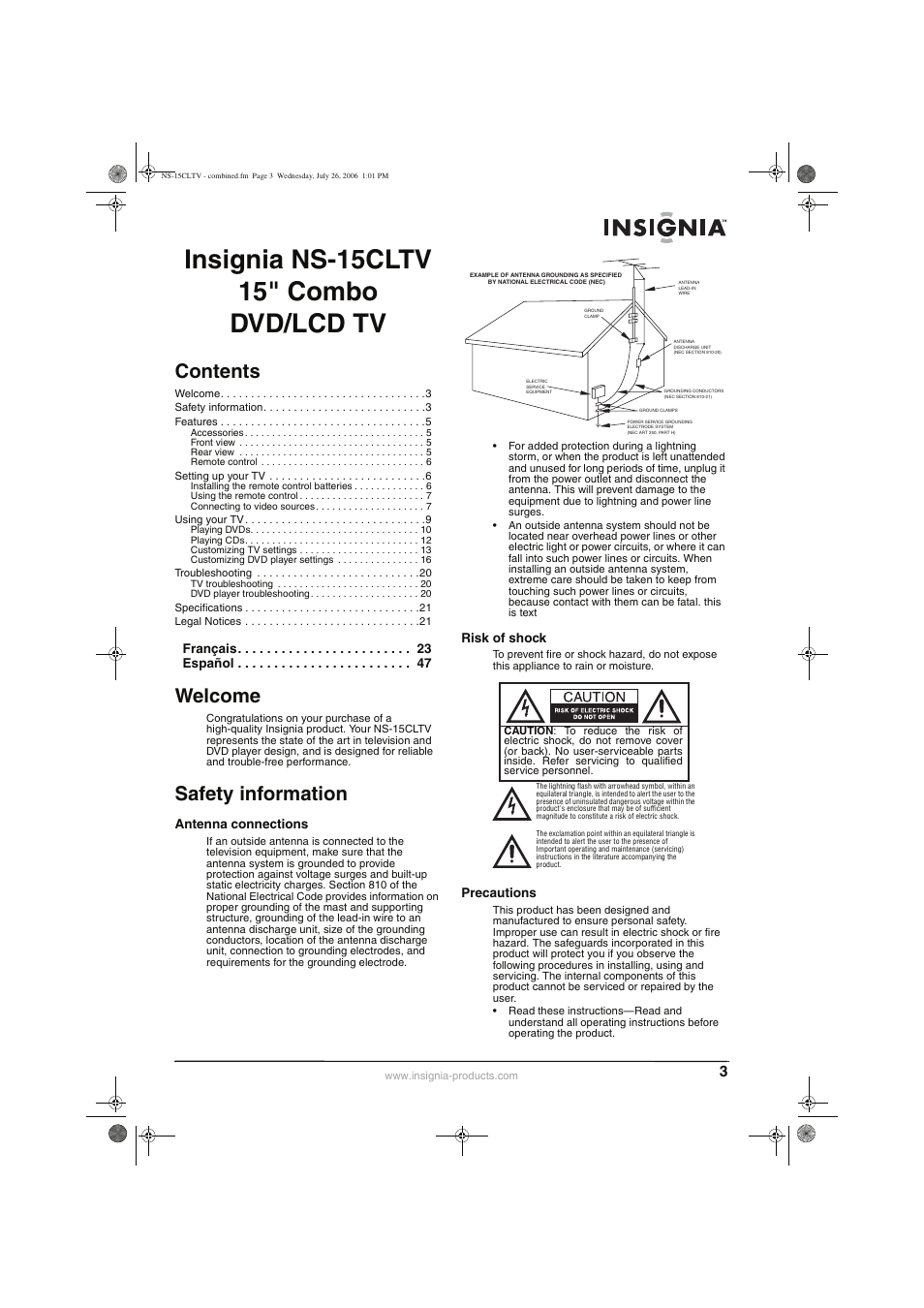 Insignia NS-15cltv User Manual | Page 2 / 69