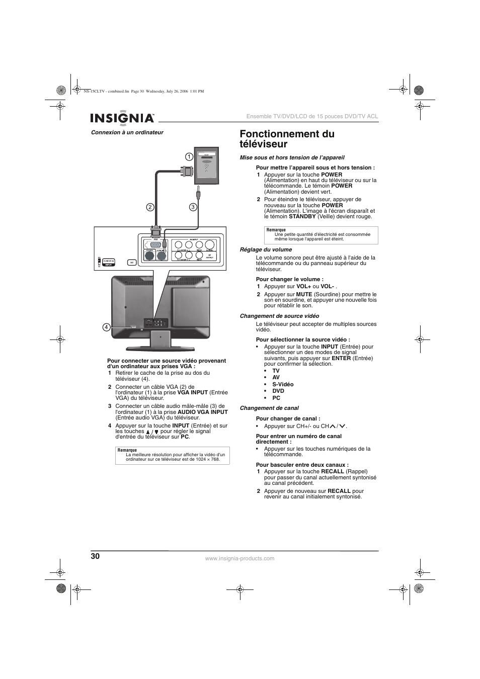 Fonctionnement du téléviseur | Insignia NS-15cltv User Manual | Page 29 / 69