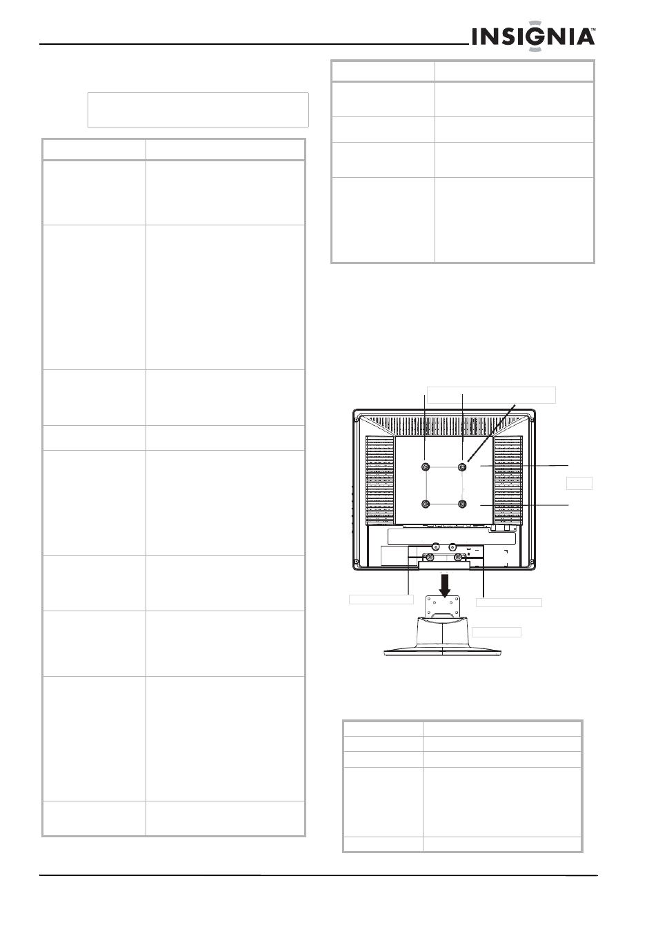 Troubleshooting, Appendix, To attach a wall mount bracket to your tv | Specifications, Troubleshooting appendix | Insignia NS-LCD15 User Manual | Page 13 / 50