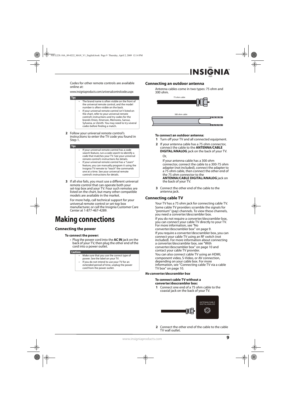 Making connections | Insignia NS-L22X-10A User Manual | Page 13 / 60