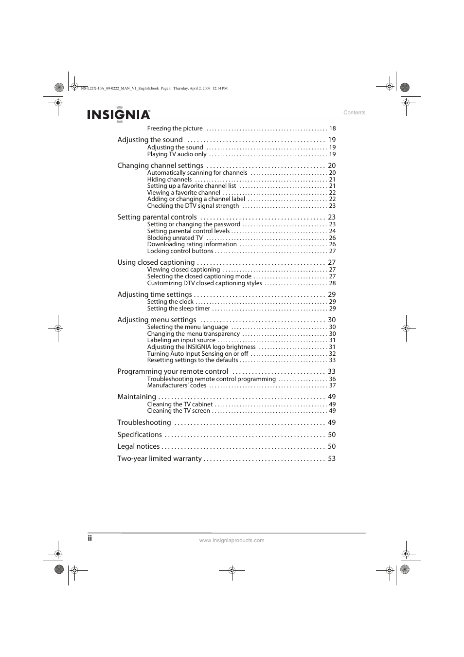 Insignia NS-L22X-10A User Manual | Page 4 / 60