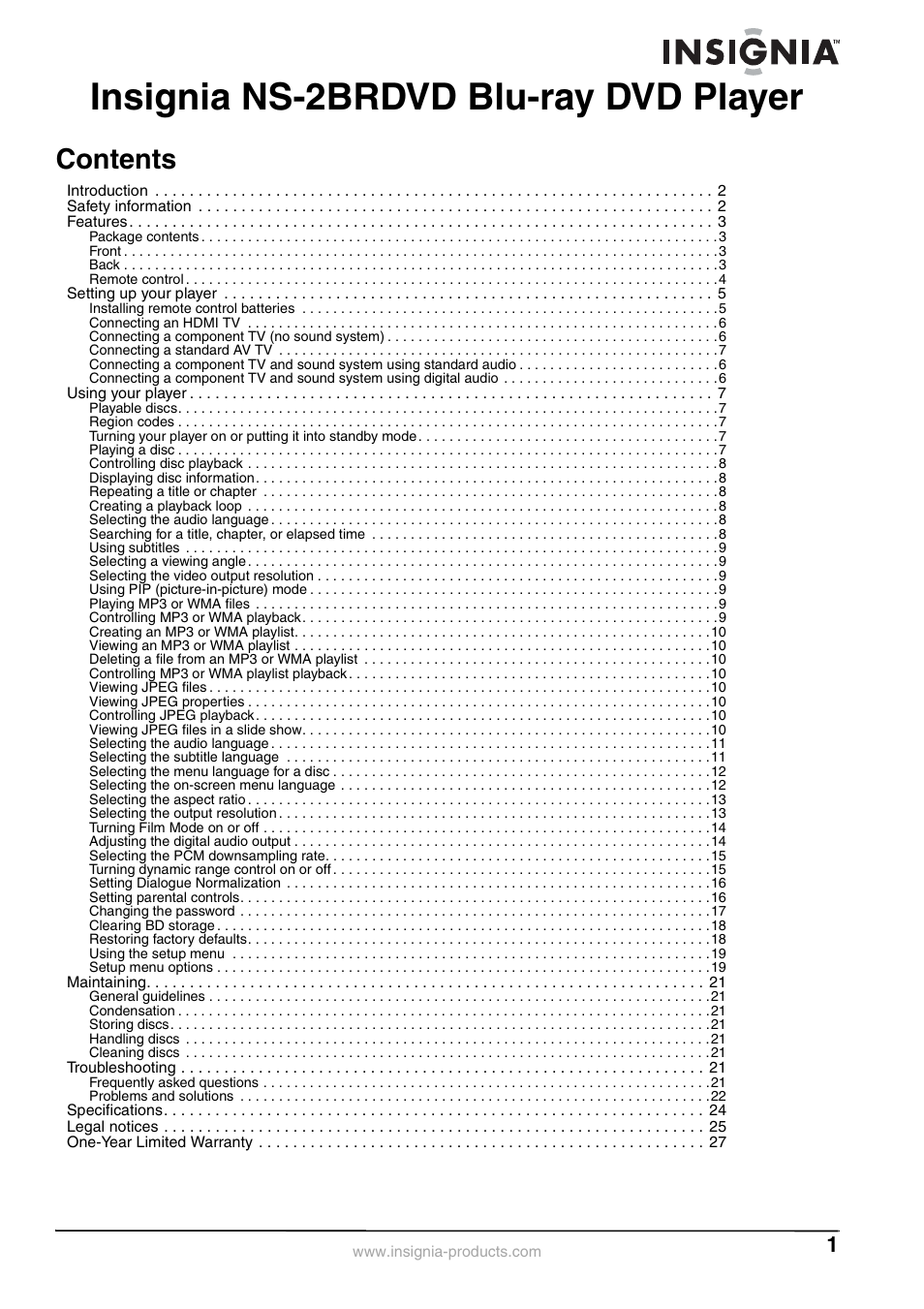 Insignia NS-2BRDVD User Manual | Page 3 / 32