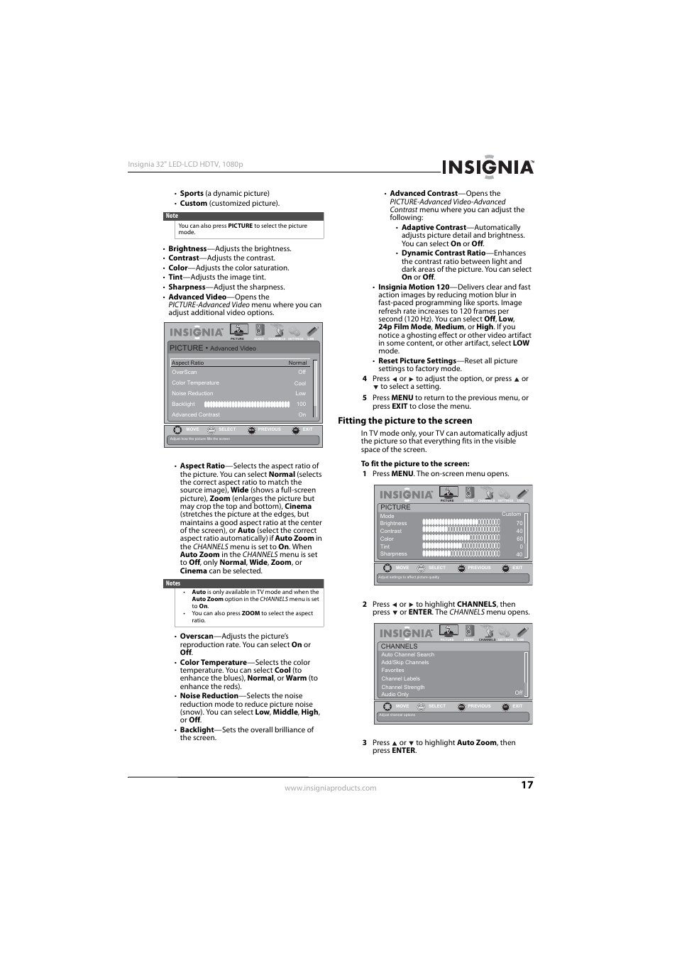 Fitting the picture to the screen | Insignia NS-32E570A11 User Manual | Page 21 / 48