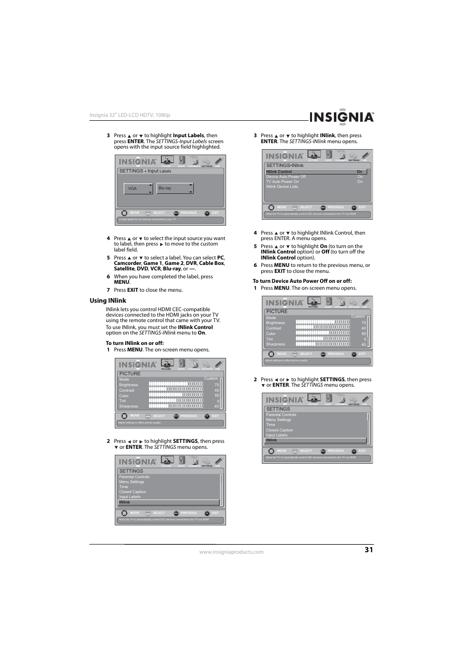 Using inlink, Using inlink” on | Insignia NS-32E570A11 User Manual | Page 35 / 48