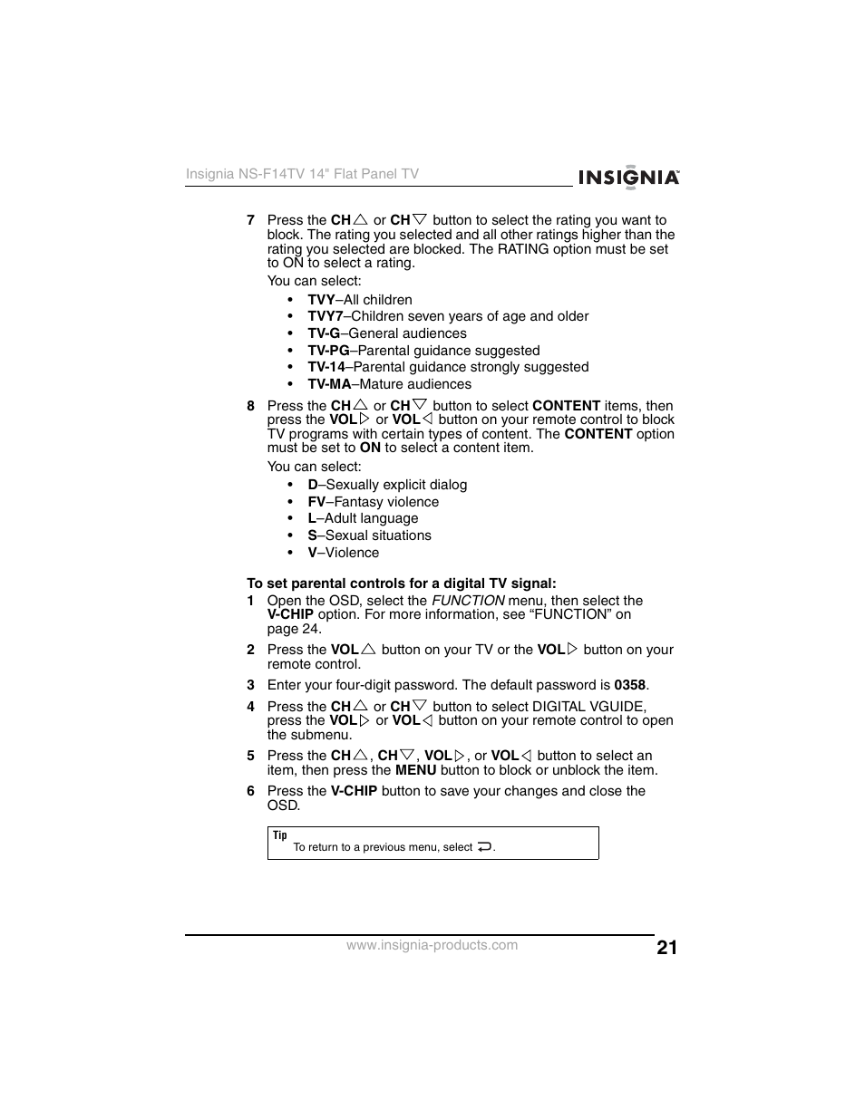 Insignia NS-F14TV User Manual | Page 21 / 94