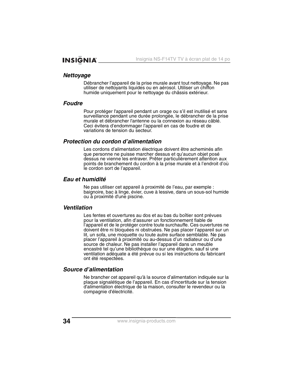 Insignia NS-F14TV User Manual | Page 34 / 94