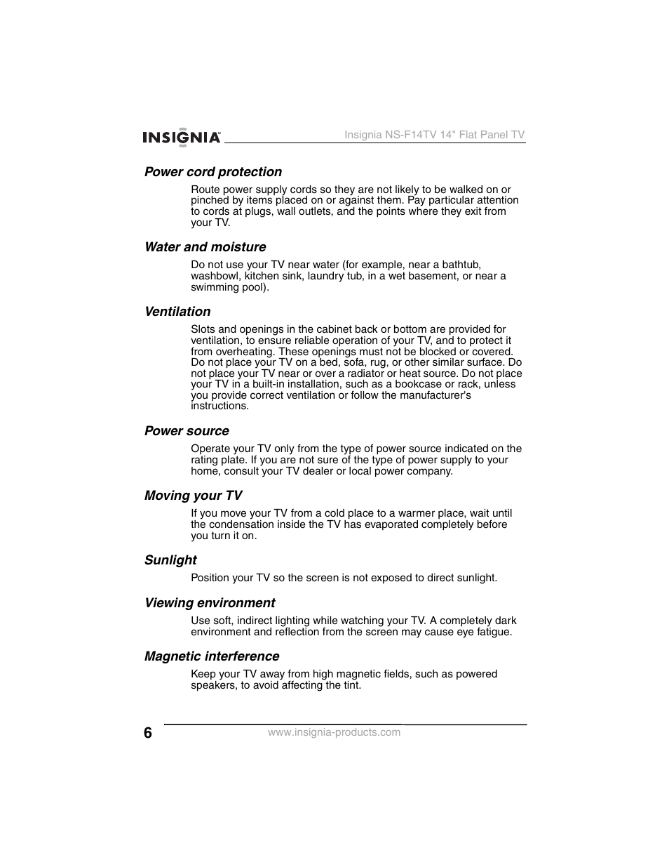 Insignia NS-F14TV User Manual | Page 6 / 94