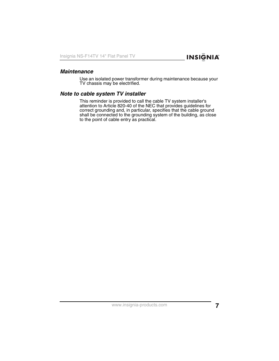 Insignia NS-F14TV User Manual | Page 7 / 94