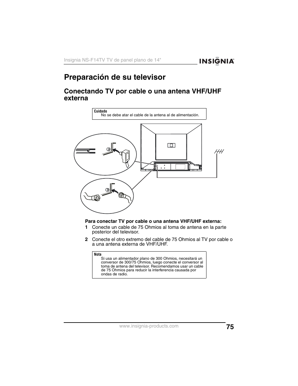 Preparación de su televisor | Insignia NS-F14TV User Manual | Page 75 / 94