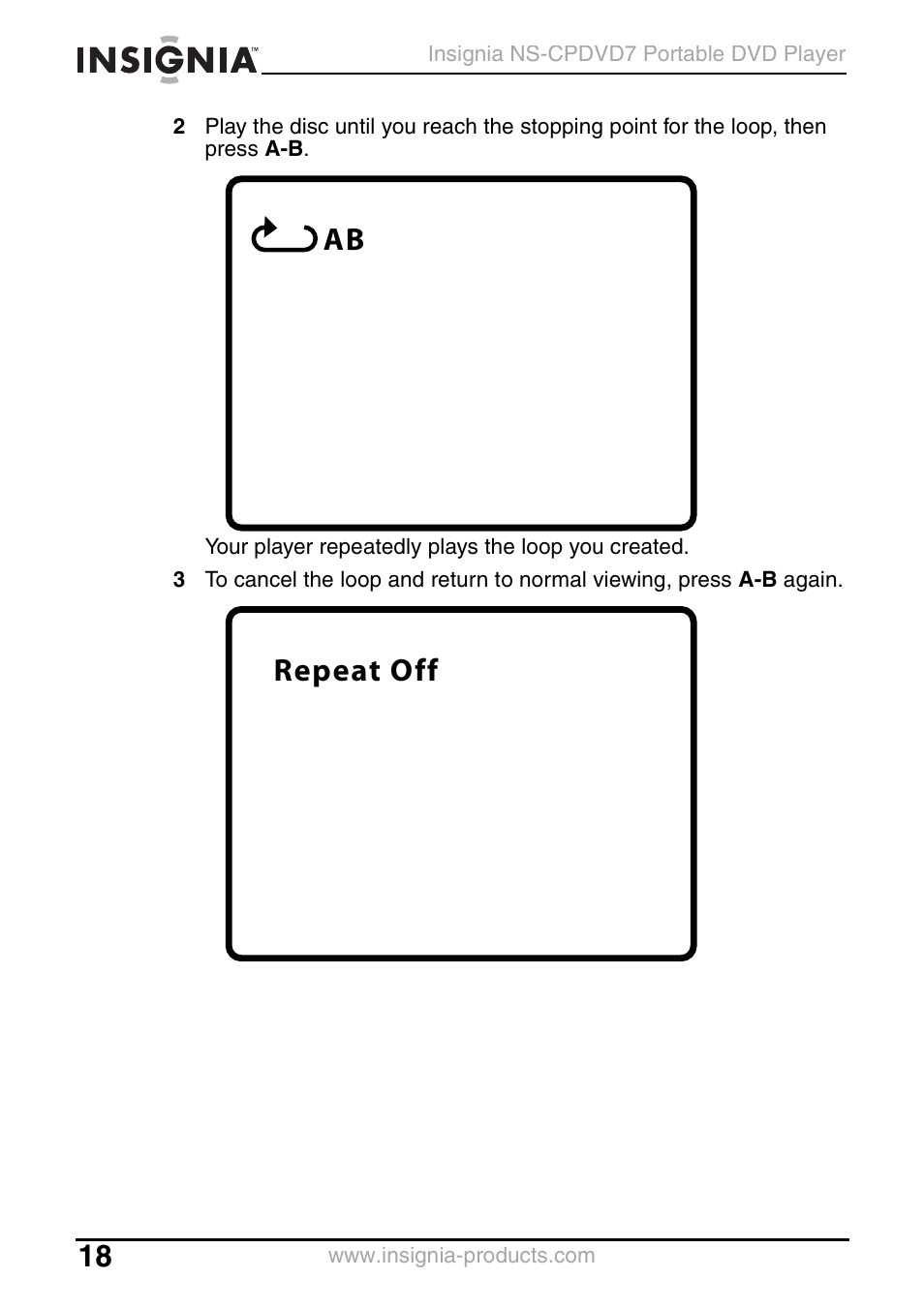 Ab repeat off | Insignia NS-CPDVD7 User Manual | Page 20 / 96