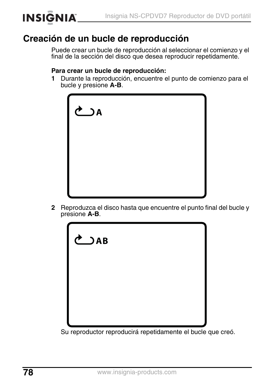 Creación de un bucle de reproducción | Insignia NS-CPDVD7 User Manual | Page 80 / 96