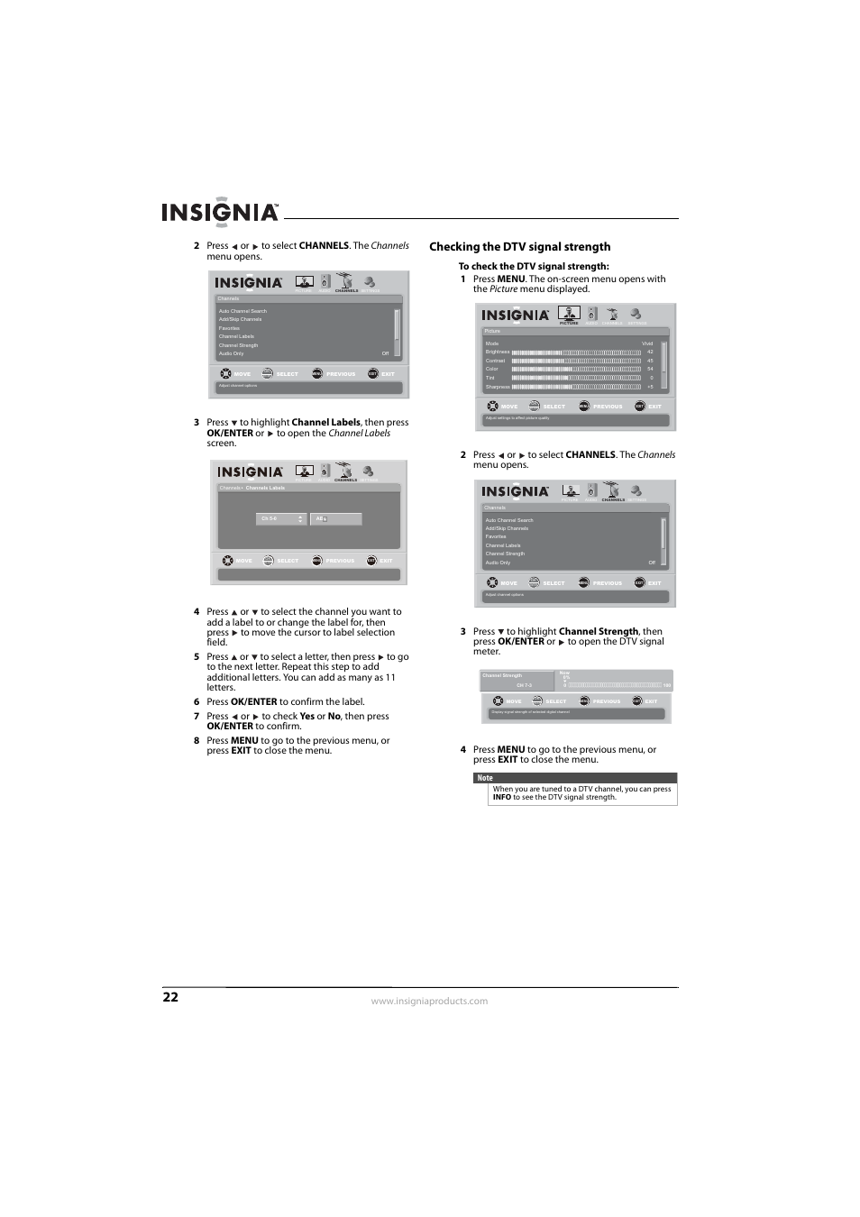 Checking the dtv signal strength | Insignia NS-L42Q-10A User Manual | Page 26 / 60
