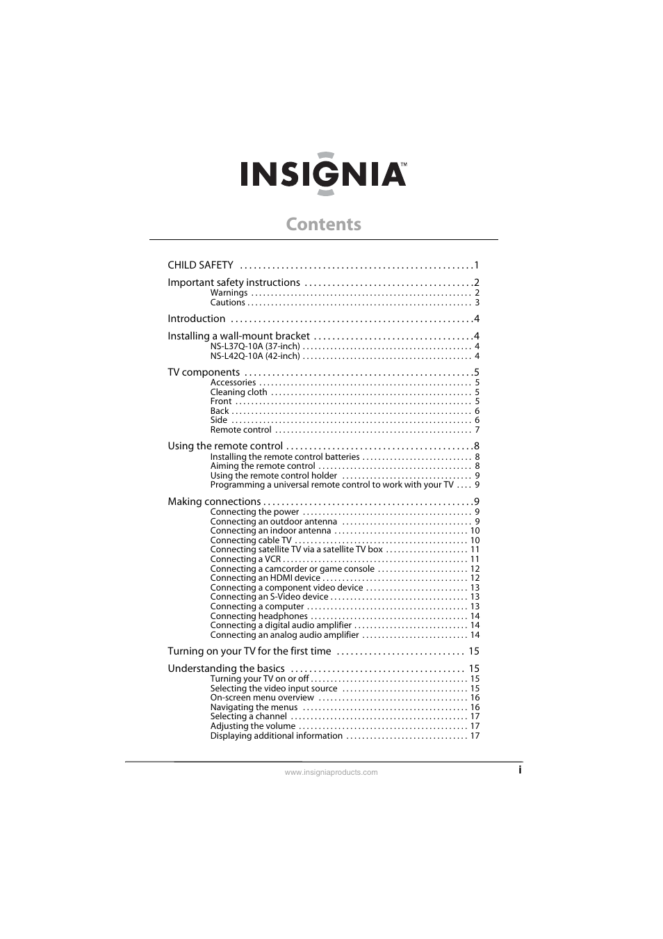 Insignia NS-L42Q-10A User Manual | Page 3 / 60