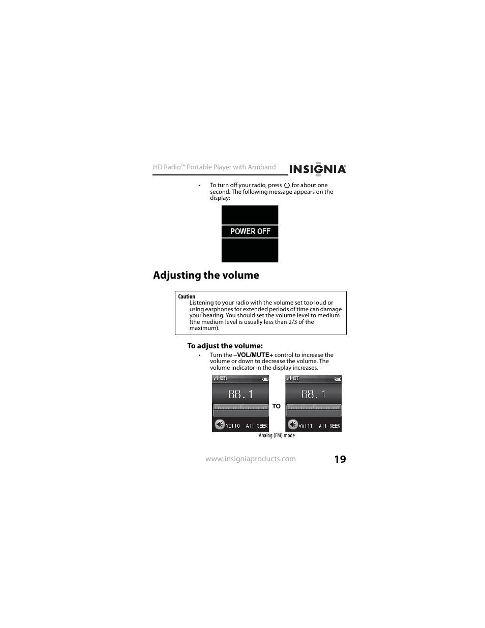 Adjusting the volume | Insignia NS-HD01 User Manual | Page 19 / 44