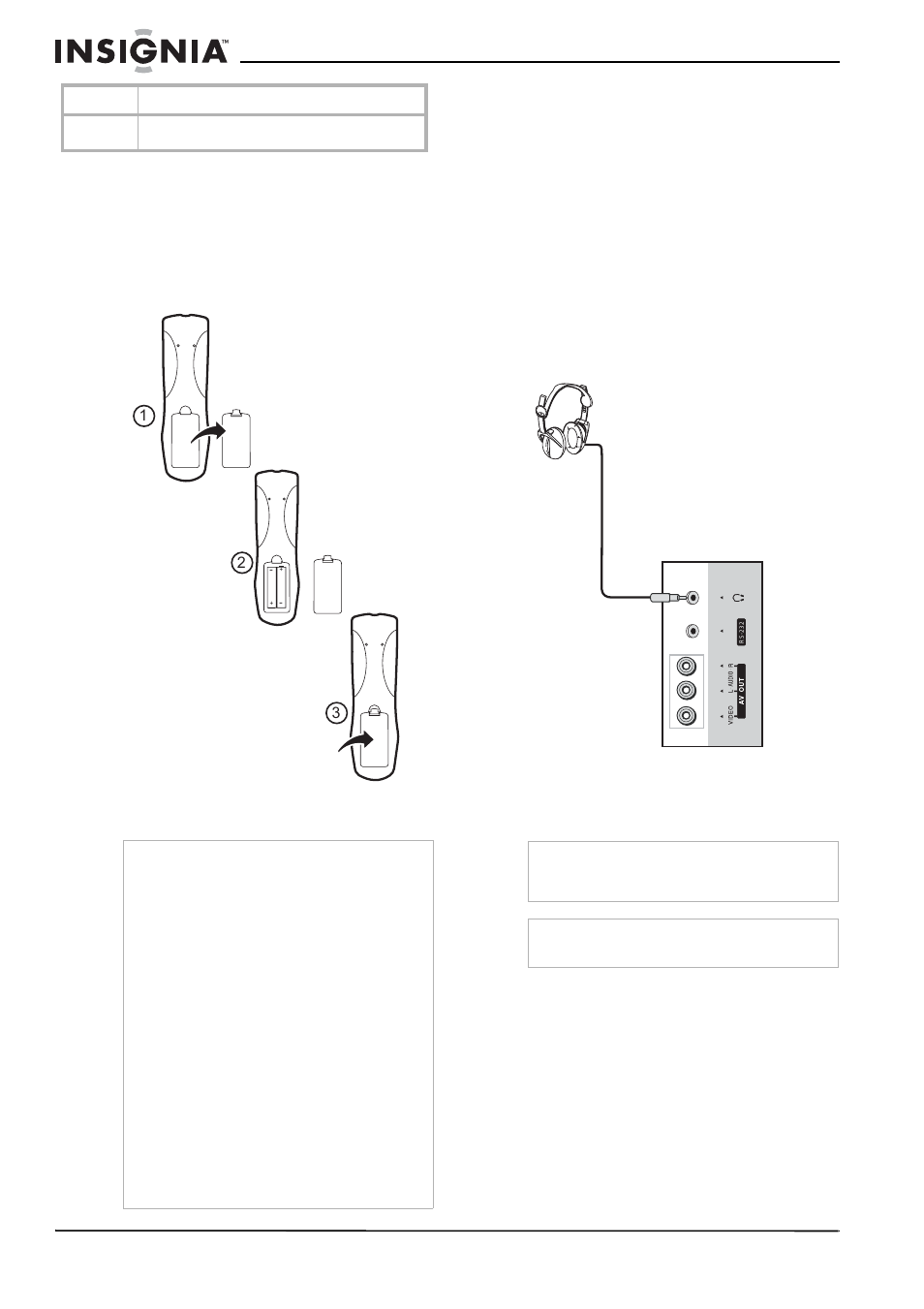 Configuration du téléviseur, Installation des piles dans la télécommande, Avant de connecter des périphériques | Connexion du casque d'écoute, Emplacement du téléviseur | Insignia NS-LCD37 User Manual | Page 40 / 100