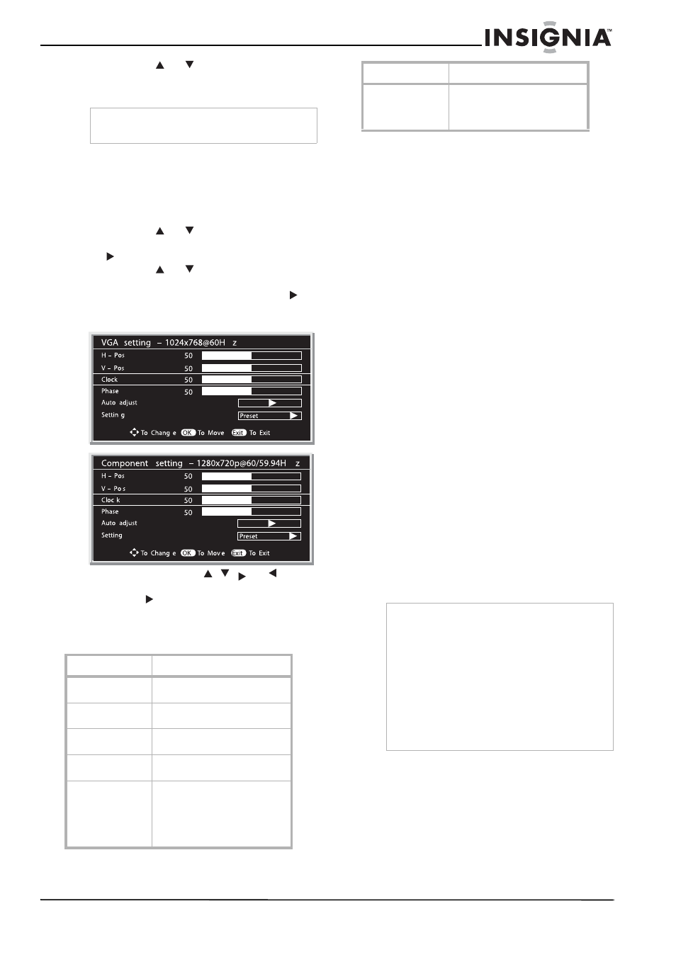 Paramétrage du mode vga (pc)/composantes, Entretien, À propos de la température | À propos de l'image rémanente, Nettoyage et maintenance | Insignia NS-LCD37 User Manual | Page 55 / 100