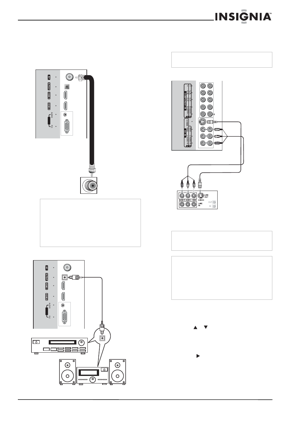 Conexión de la antena, Conexión de audio digital óptico, Conexión de un vcr | Insignia NS-LCD37 User Manual | Page 73 / 100