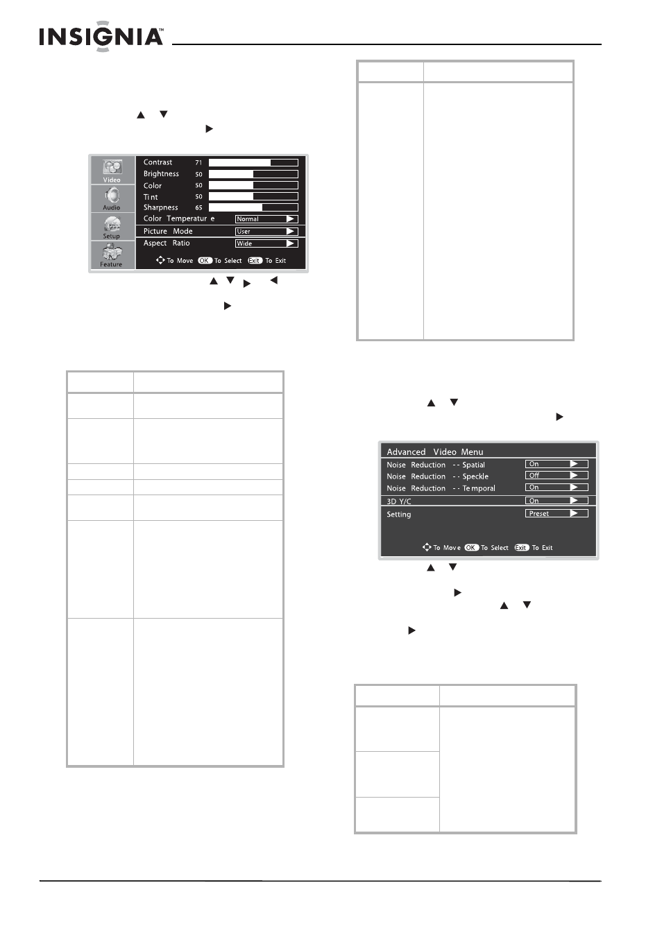 Personalización de la imagen, Ajuste de las funciones de video | Insignia NS-LCD37 User Manual | Page 80 / 100